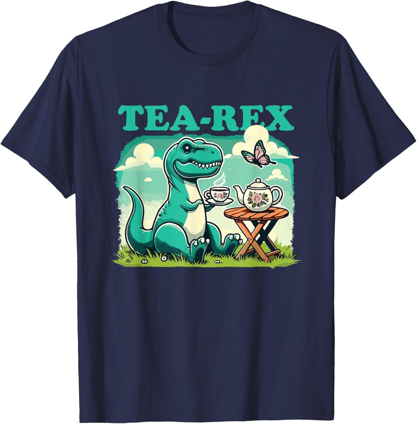 Tea-Rex Funny Dinosaur Tea Lover T-Shirt - T-Shirt | Navy
