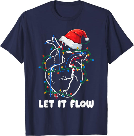 Let It Flow Anatomy Heart Cardiac Nurse Santa Hat Funny Xmas T-Shirt - T-Shirt | Navy
