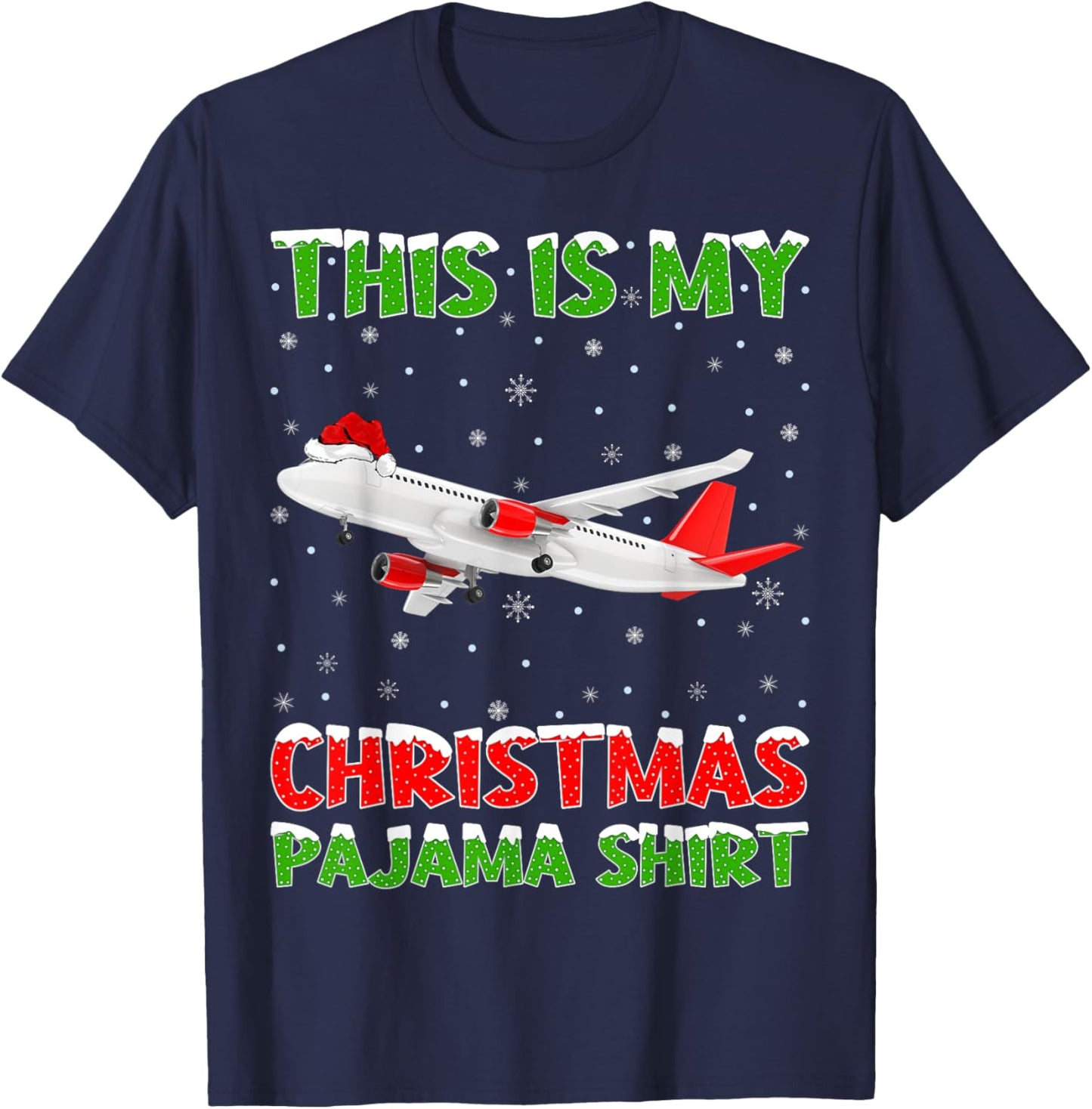 Airplane Xmas Tree Lights This Is My Christmas Pajama T-Shirt - T-Shirt | Navy