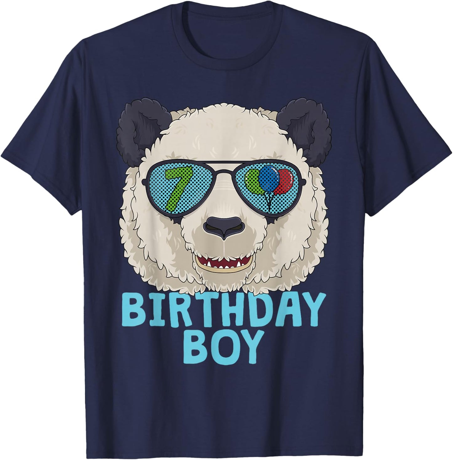 Panda 7th Birthday Boy T Sunglasses 7 Year Old Party T-Shirt - T-Shirt | Navy