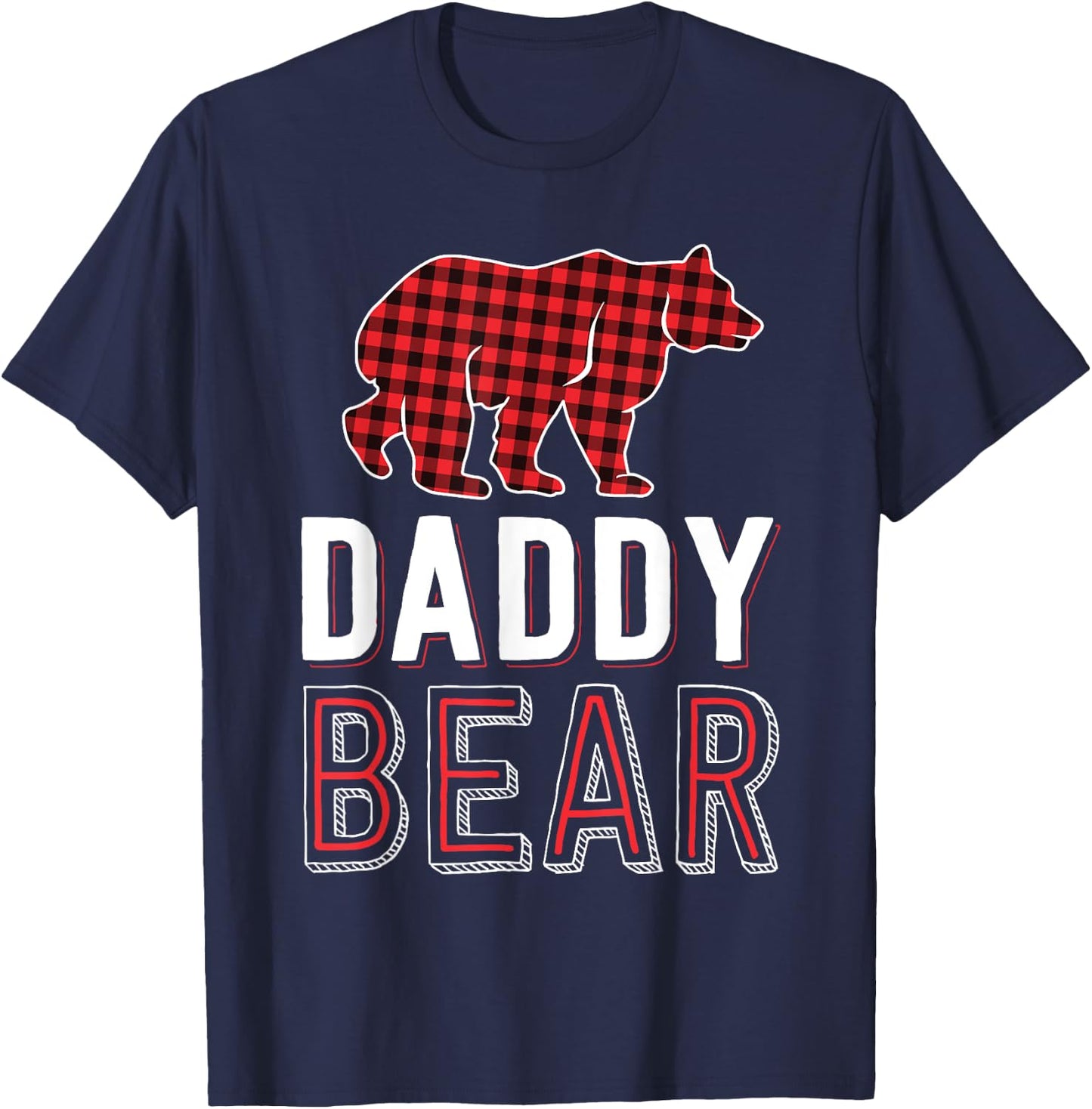 Daddy Bear Dad Red Buffalo Plaid Matching Family Christmas T-Shirt - T-Shirt | Navy