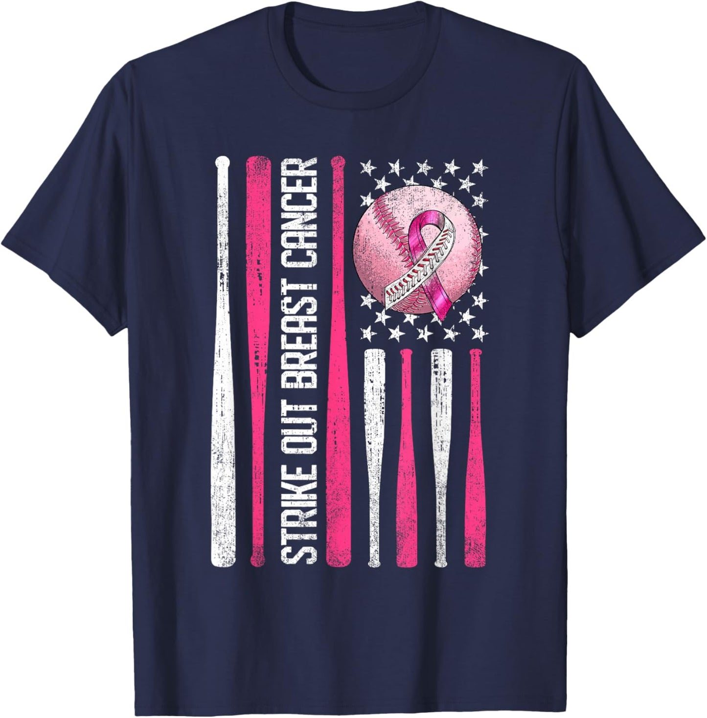 Strike Out Breast Cancer Baseball Fight Awareness Men Women T-Shirt - T-Shirt | Navy