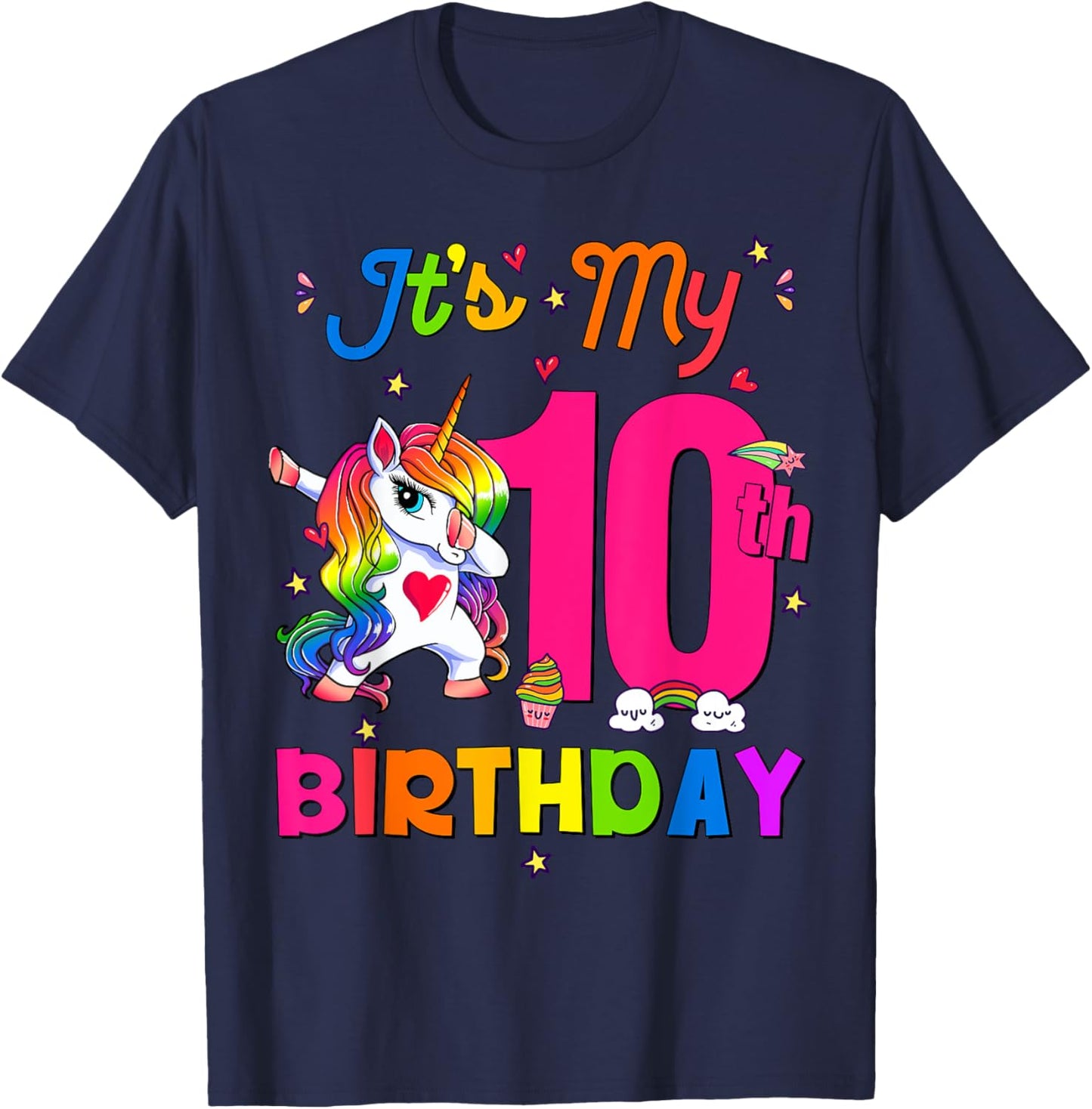 10 Years Old Unicorn It's My 10th Birthday Girl Party T-Shirt - T-Shirt | Navy