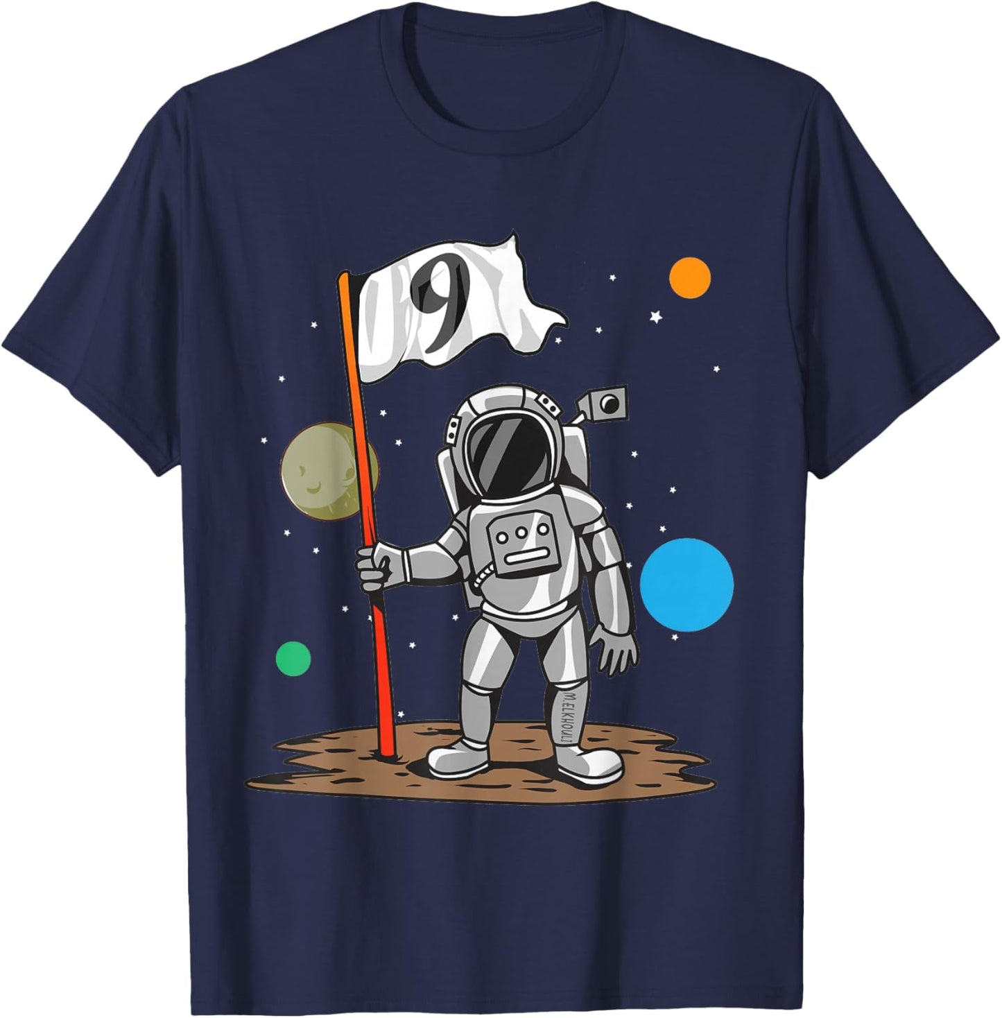 9th Birthday Party Outer Astrology | 9 Years Astronaut Space T-Shirt - T-Shirt | Navy