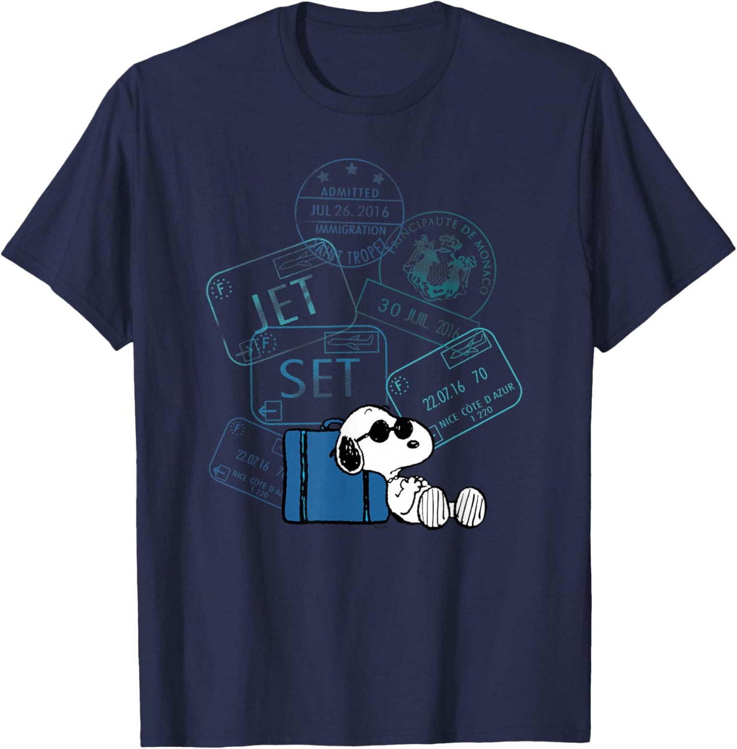 Peanuts - Snoopy Travel Stamps T-Shirt - T-Shirt | Navy