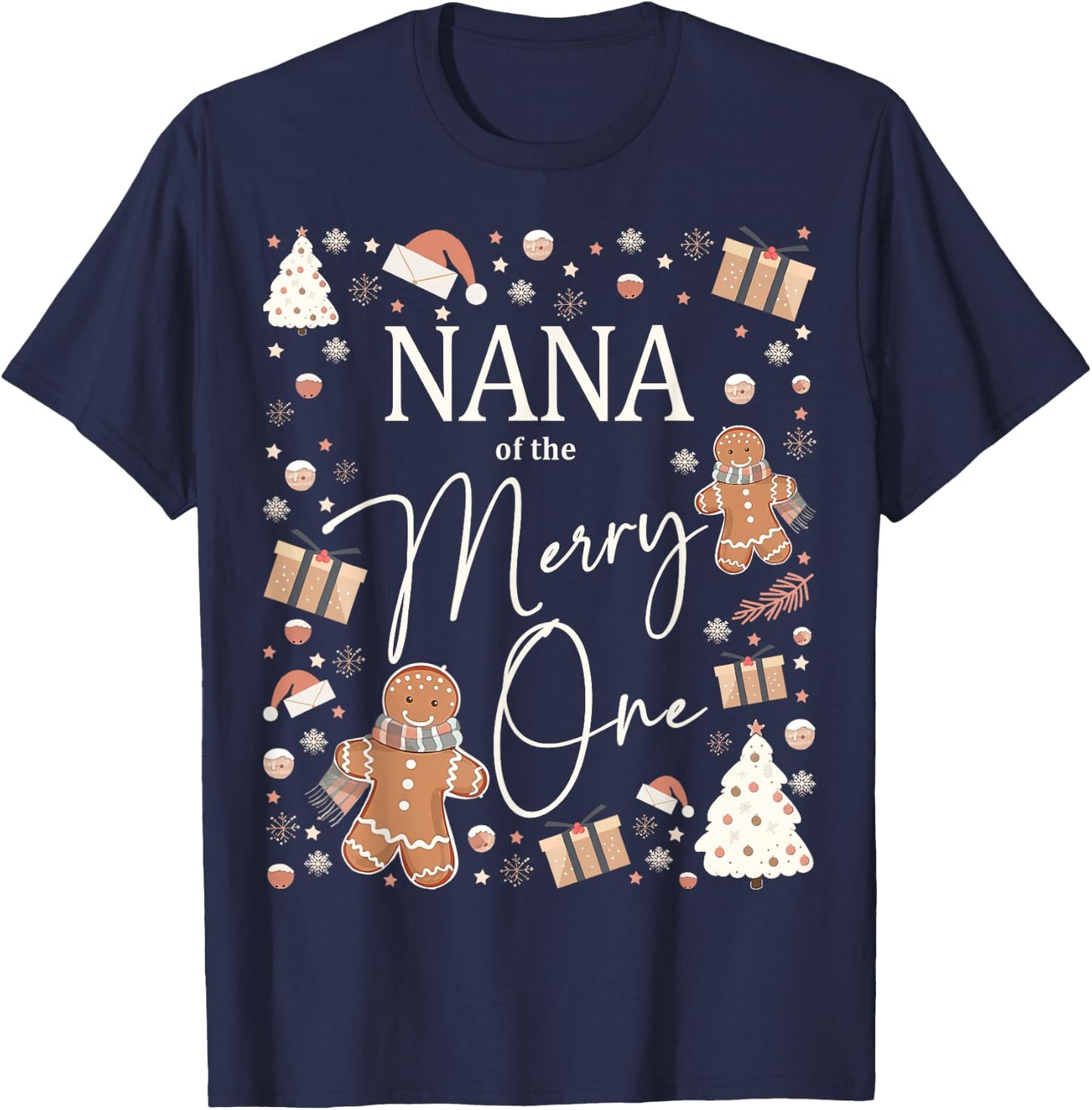 Nana of The Merry One Gingerbread Family's Fun at Christmas T-Shirt - T-Shirt | Navy