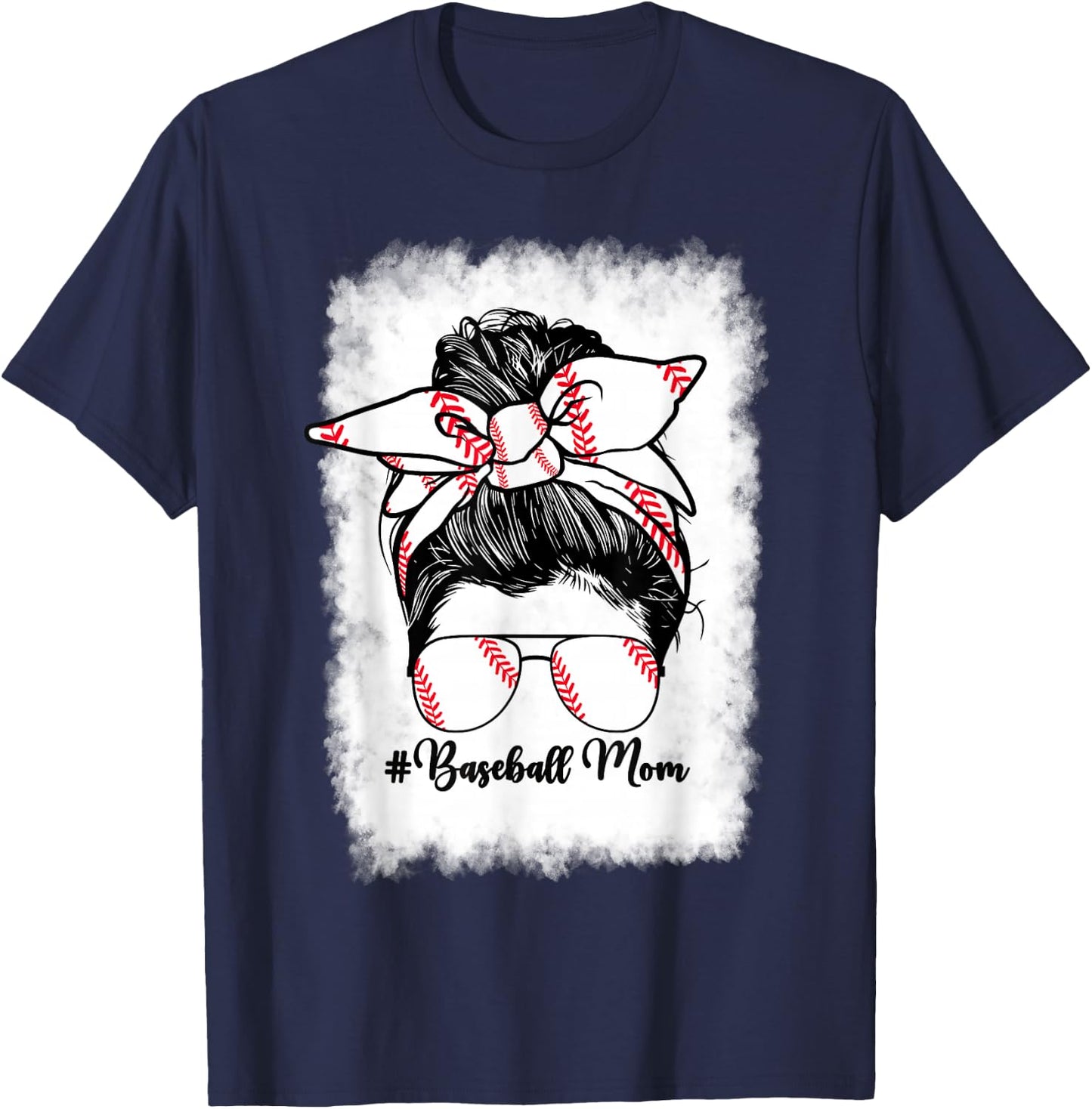 Baseball Mom Mama Messy Bun Baseball Player Son T-Shirt - T-Shirt | Navy