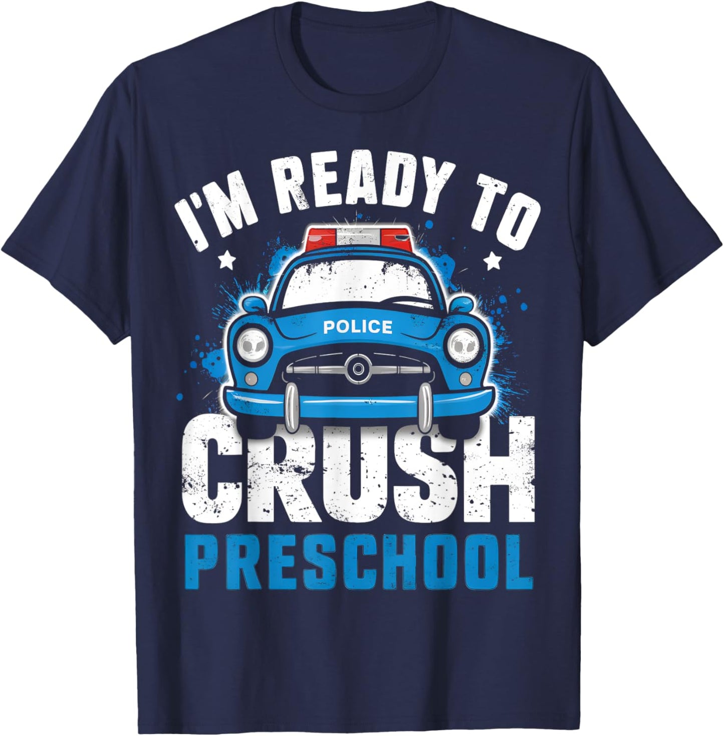 Back To School First Day Of Preschool Police Car Boys T-Shirt - T-Shirt | Navy