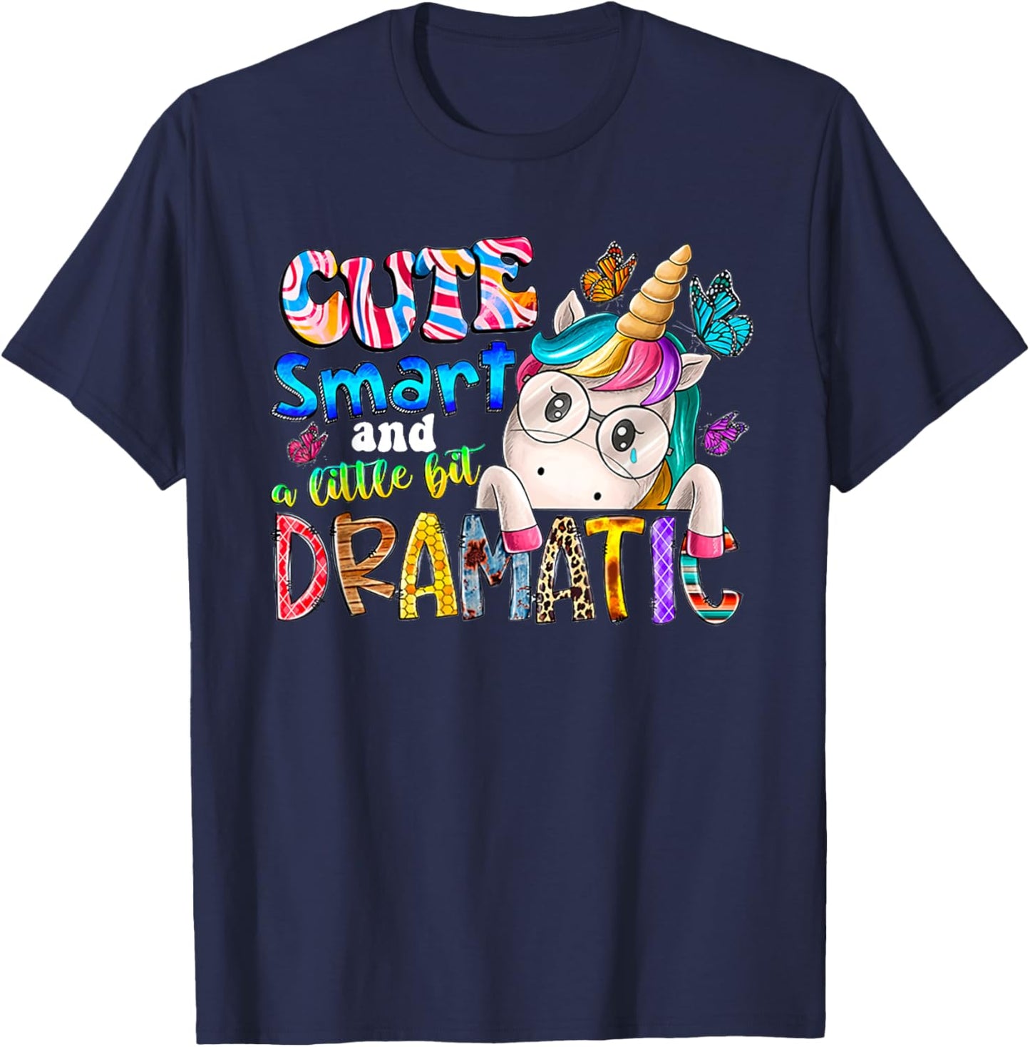 Cute smart and a little bit dramatic Funny Unicorn Kid Girls T-Shirt - T-Shirt | Navy