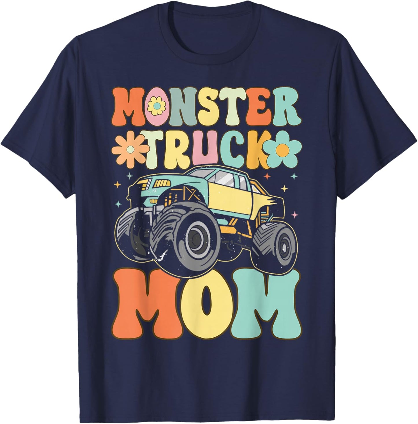 Monster Truck Mom Groovy Truck Lover Mom Female T-Shirt - T-Shirt | Navy