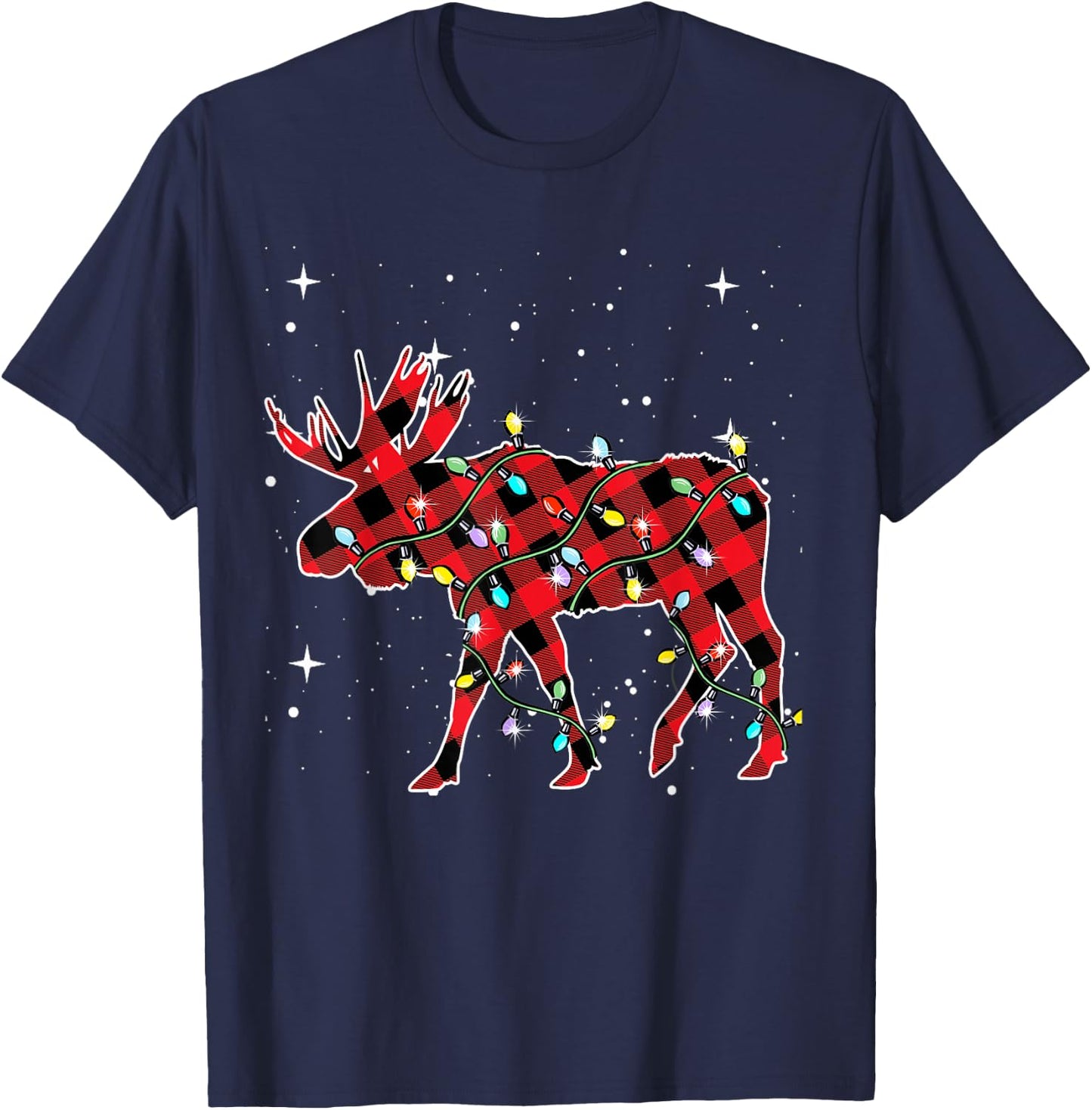 Pajamas Red& Black Plaid Flannel Christmas Moose Lovers T-Shirt - T-Shirt | Navy