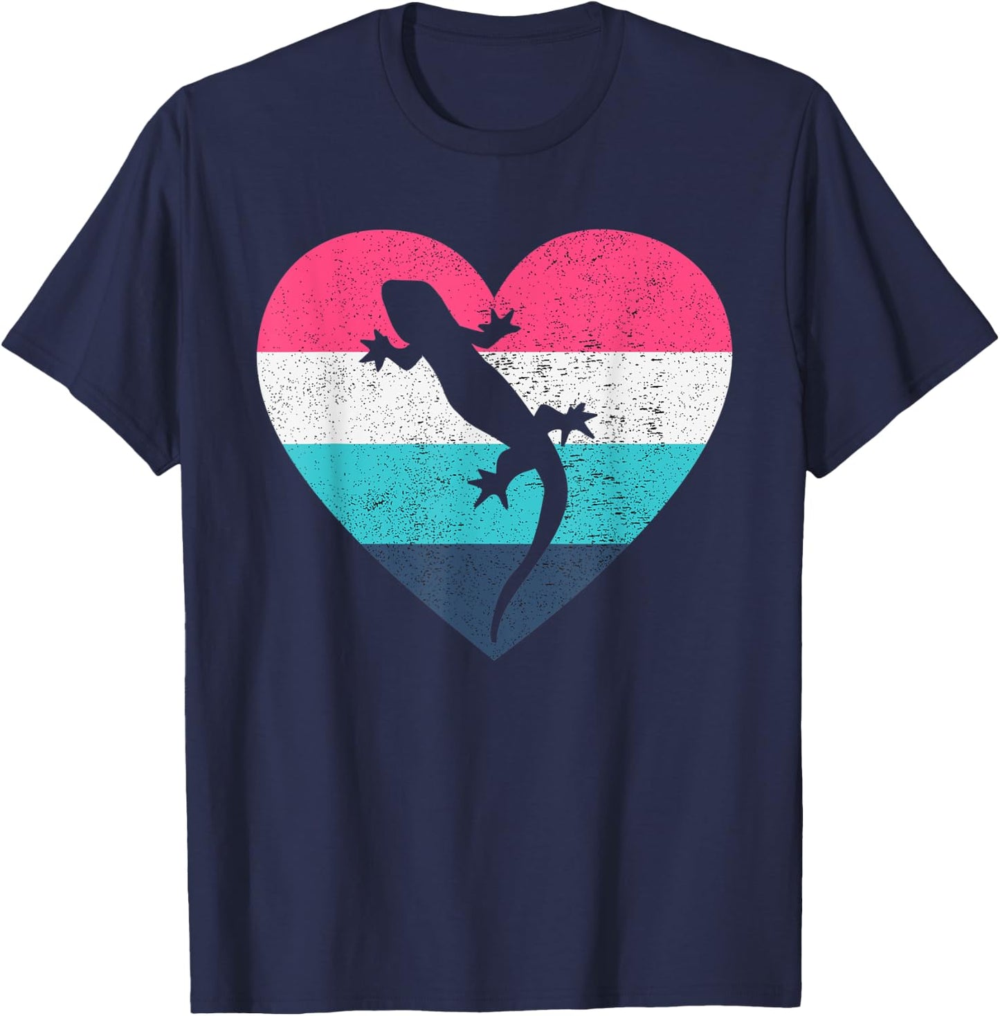 I love Gecko Reptile Heart Vintage Retro Distressed Print T-Shirt - T-Shirt | Navy
