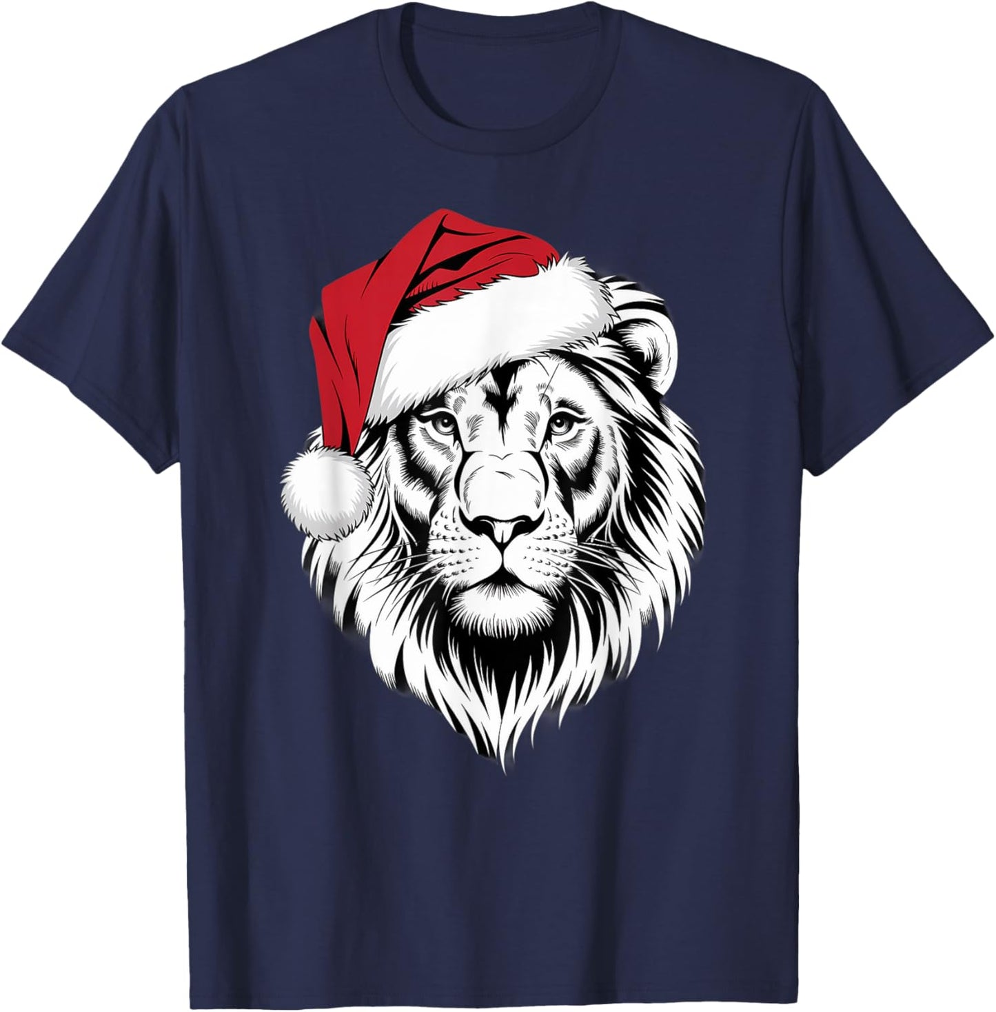 Joyful Lion Santa on Lion Christmas T-Shirt - T-Shirt | Navy