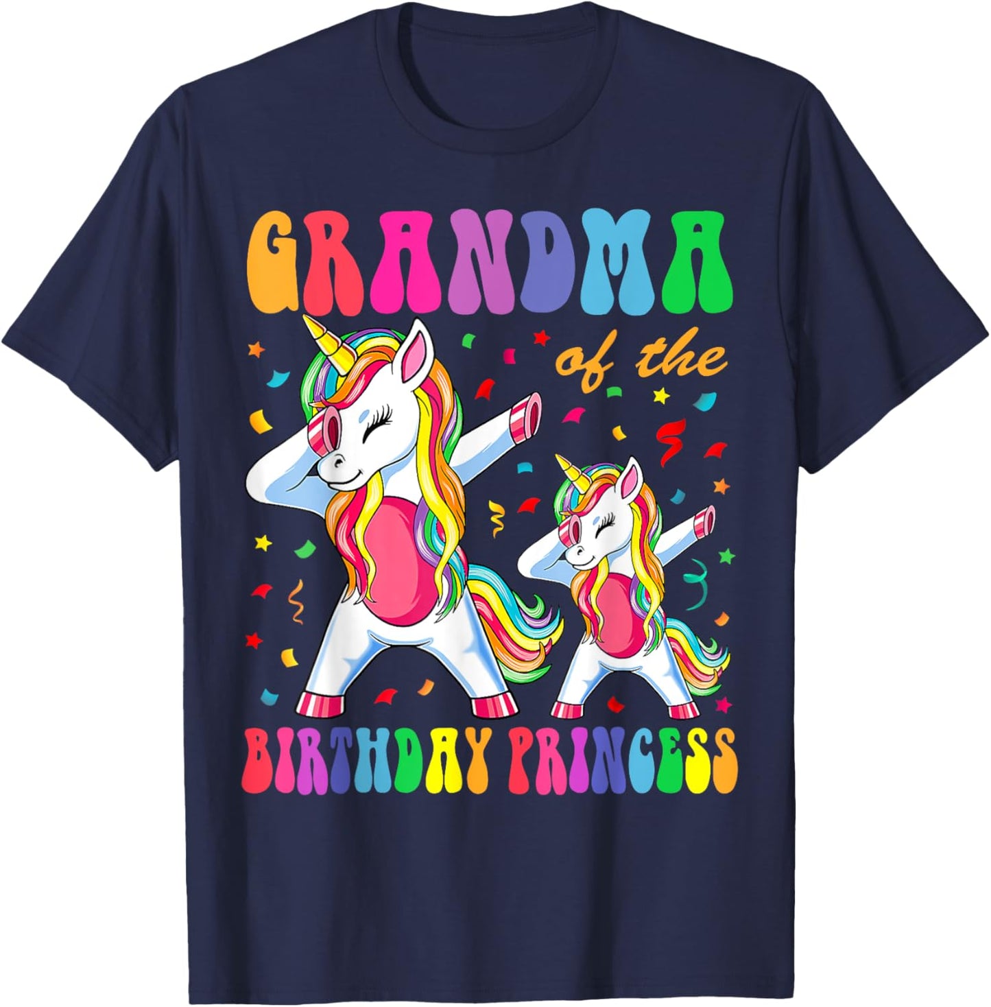Grandma of the Birthday Princess Girl Dabbing Unicorn Family T-Shirt - T-Shirt | Navy