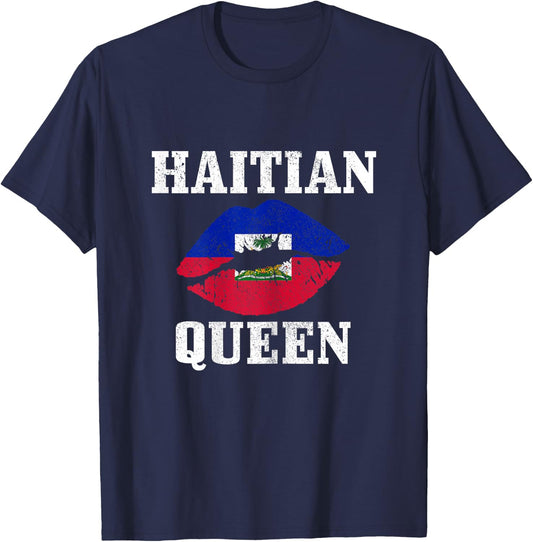 Haitian Queen Haiti Flag Pride Vintage Girl T-Shirt - T-Shirt | Navy