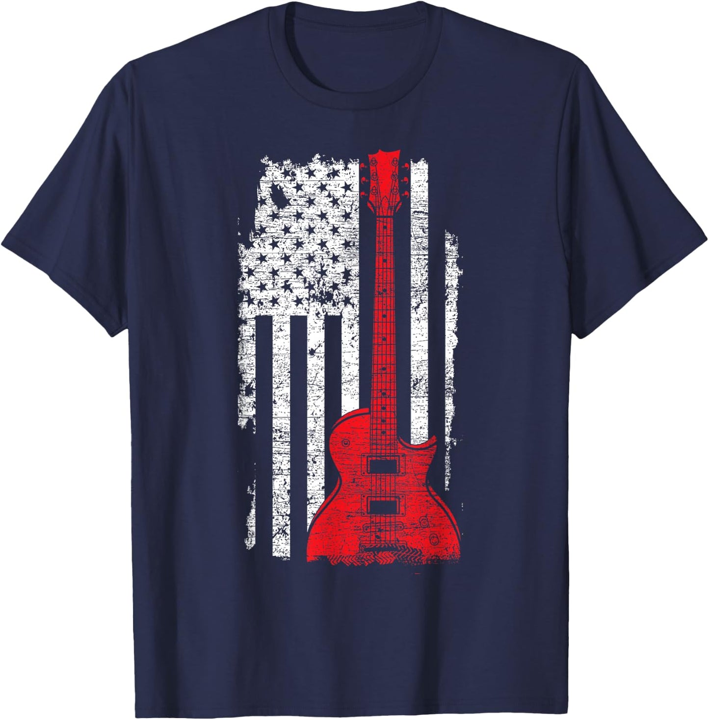 America Guitarist Music USA Flag Guitar T-Shirt - T-Shirt | Navy