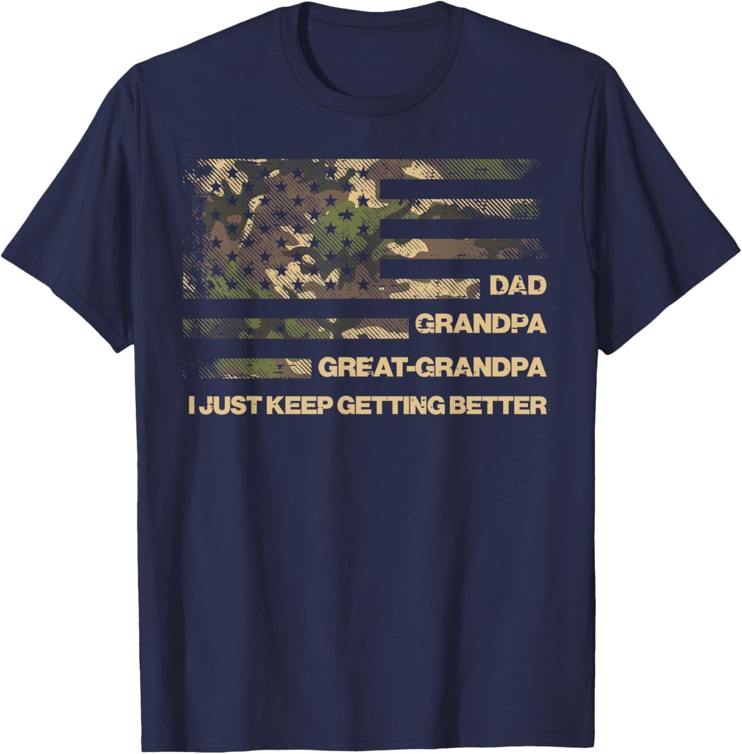 Dad Grandpa Great Grandpa Camo Flag Fathers Grandparents Day T-Shirt - T-Shirt | Navy