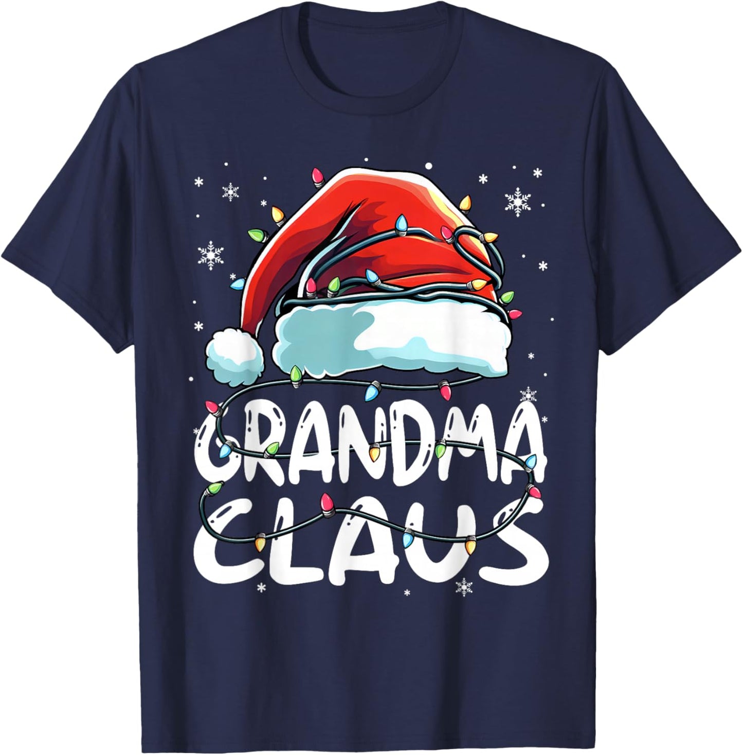 Grandma Claus Christmas Lights Matching Family Xmas Pajama T-Shirt - T-Shirt | Navy