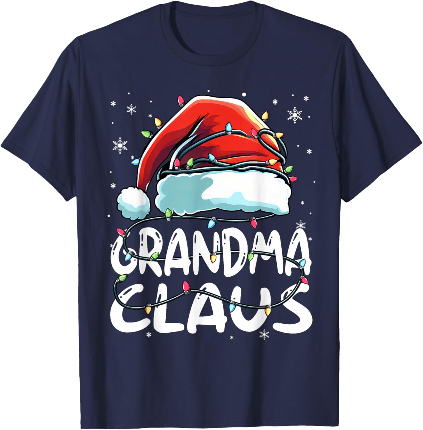 Grandma Claus Christmas Lights Matching Family Xmas Pajama T-Shirt - T-Shirt | Navy