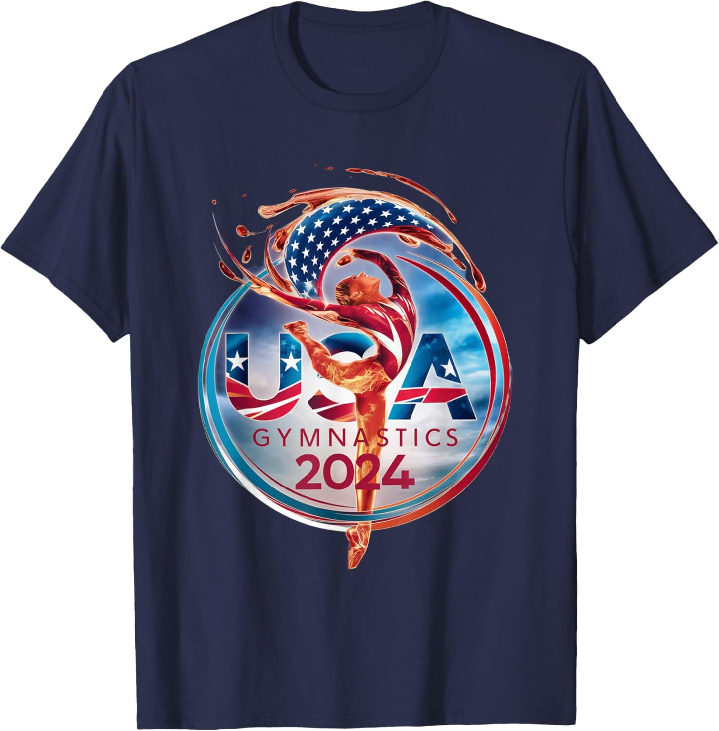 Vibrant Gymnastics 2024 Logo: Strength and Elegance USA T-Shirt - T-Shirt | Navy