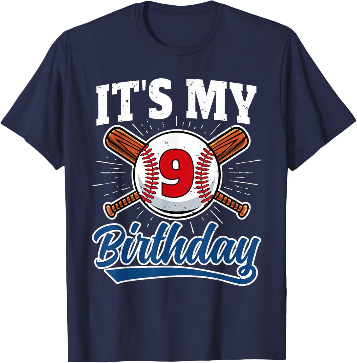 9 Years Old Kids Baseball Player 9th Birthday Party Boys T-Shirt - T-Shirt | Navy