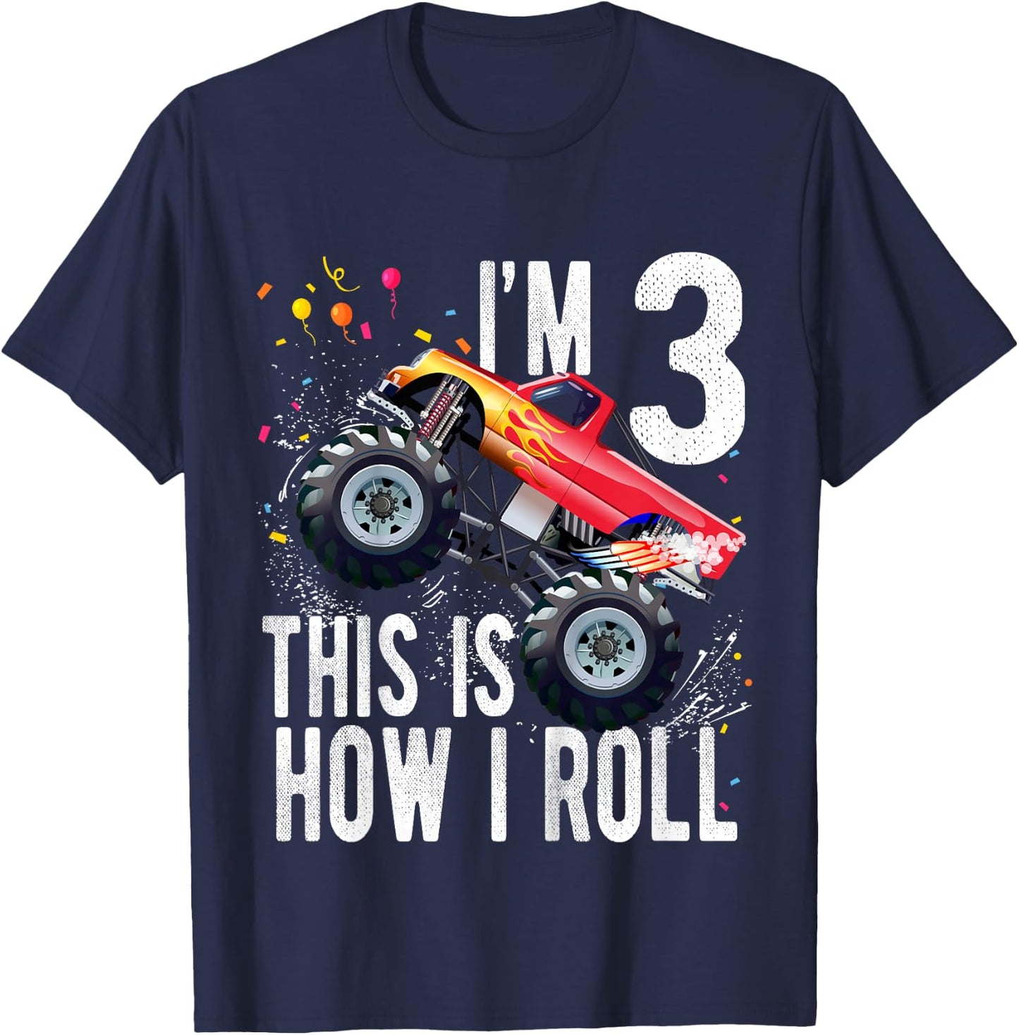 Kids 3 Year Old Shirt 3rd Birthday Boy Monster Truck Car T-Shirt - T-Shirt | Navy