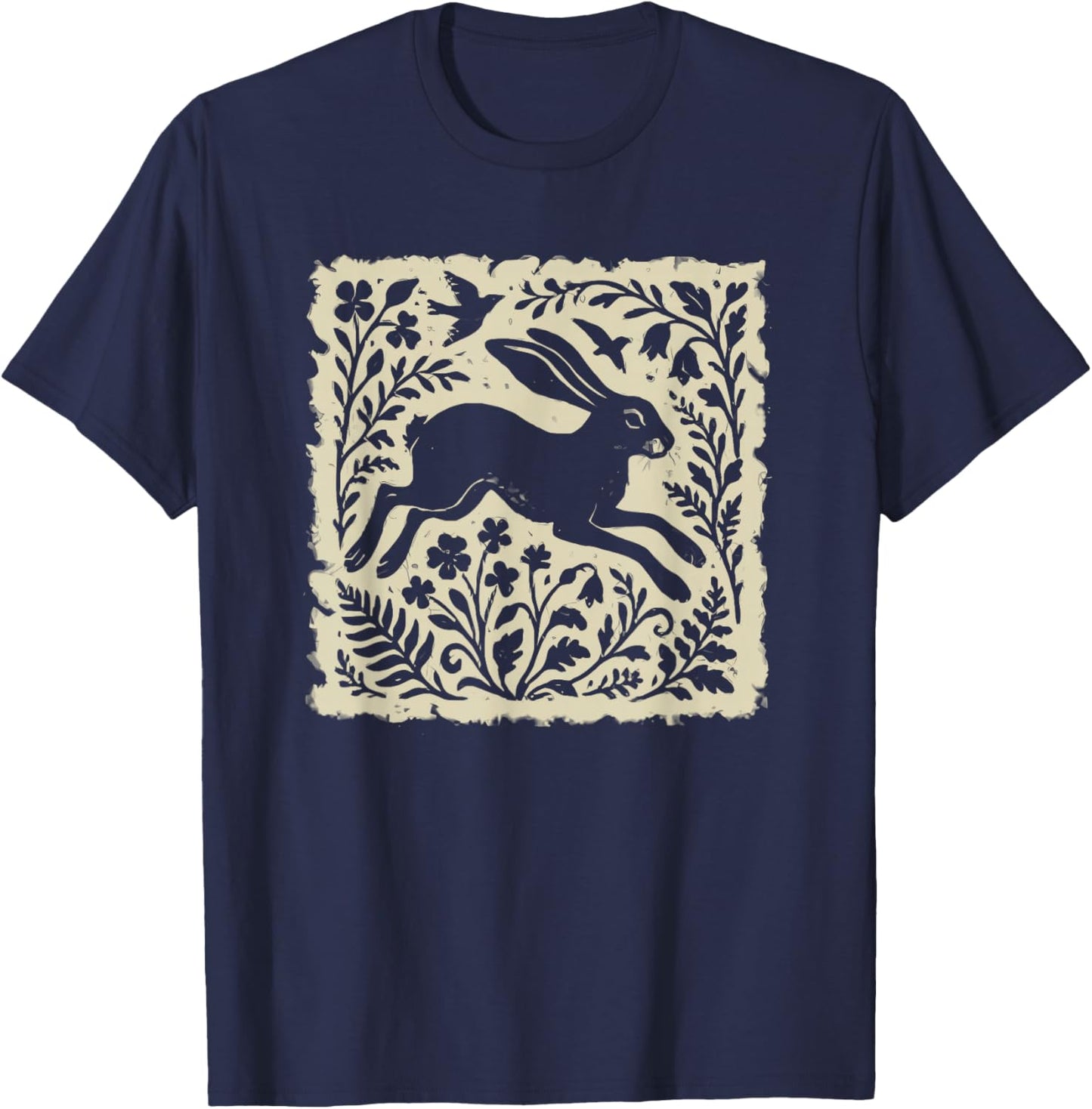 Wild Hare linoprint T-Shirt - T-Shirt | Navy