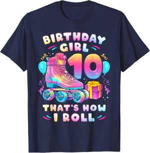 10th Birthday Girl 10 Years, Roller Skates, Number 10 T-Shirt - T-Shirt | Navy