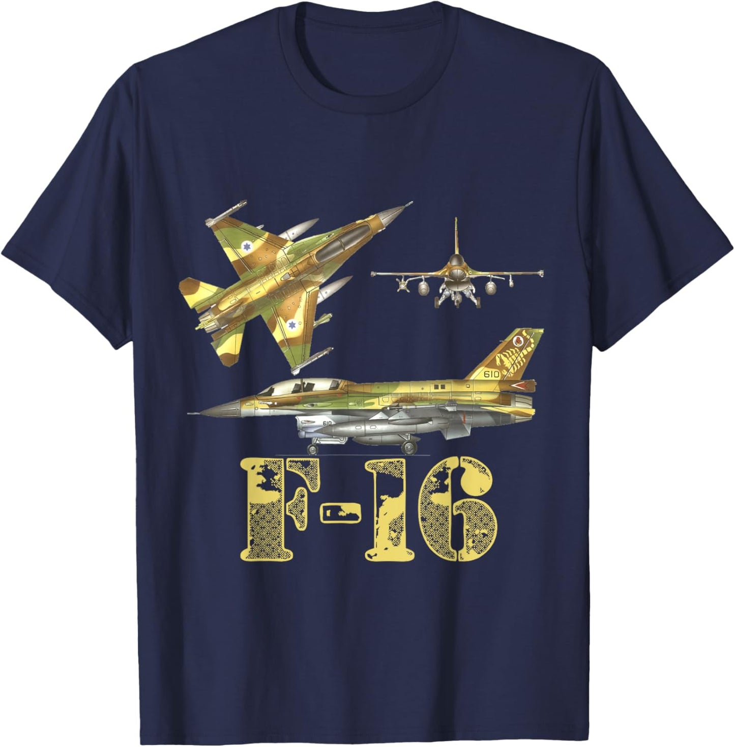 F16 Jet Aircraft Fighter Jet Blueprint Design F-16 Sufa T-Shirt - T-Shirt | Navy