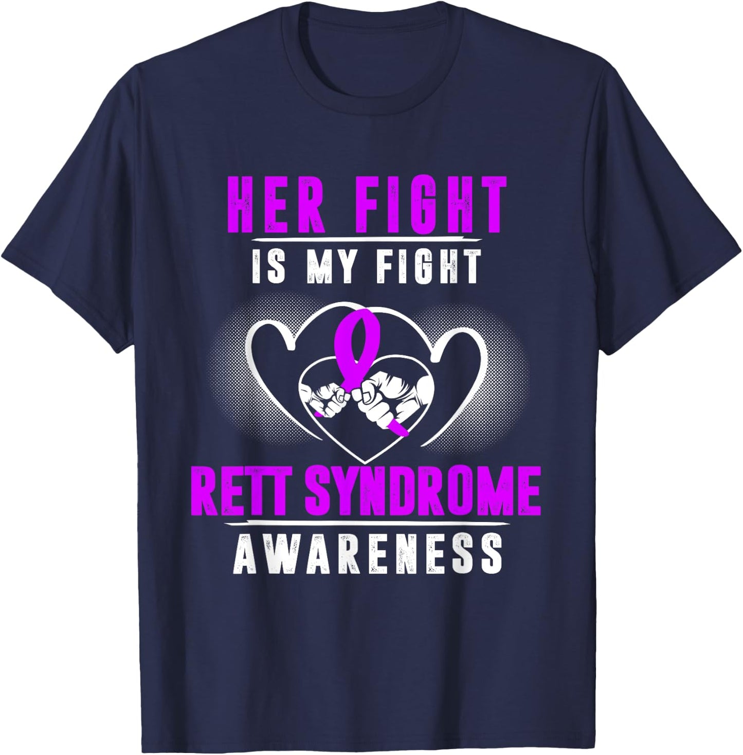Rett Syndrome Awareness Month RTS Purple Ribbon Girl Mom Dad T-Shirt - T-Shirt | Navy