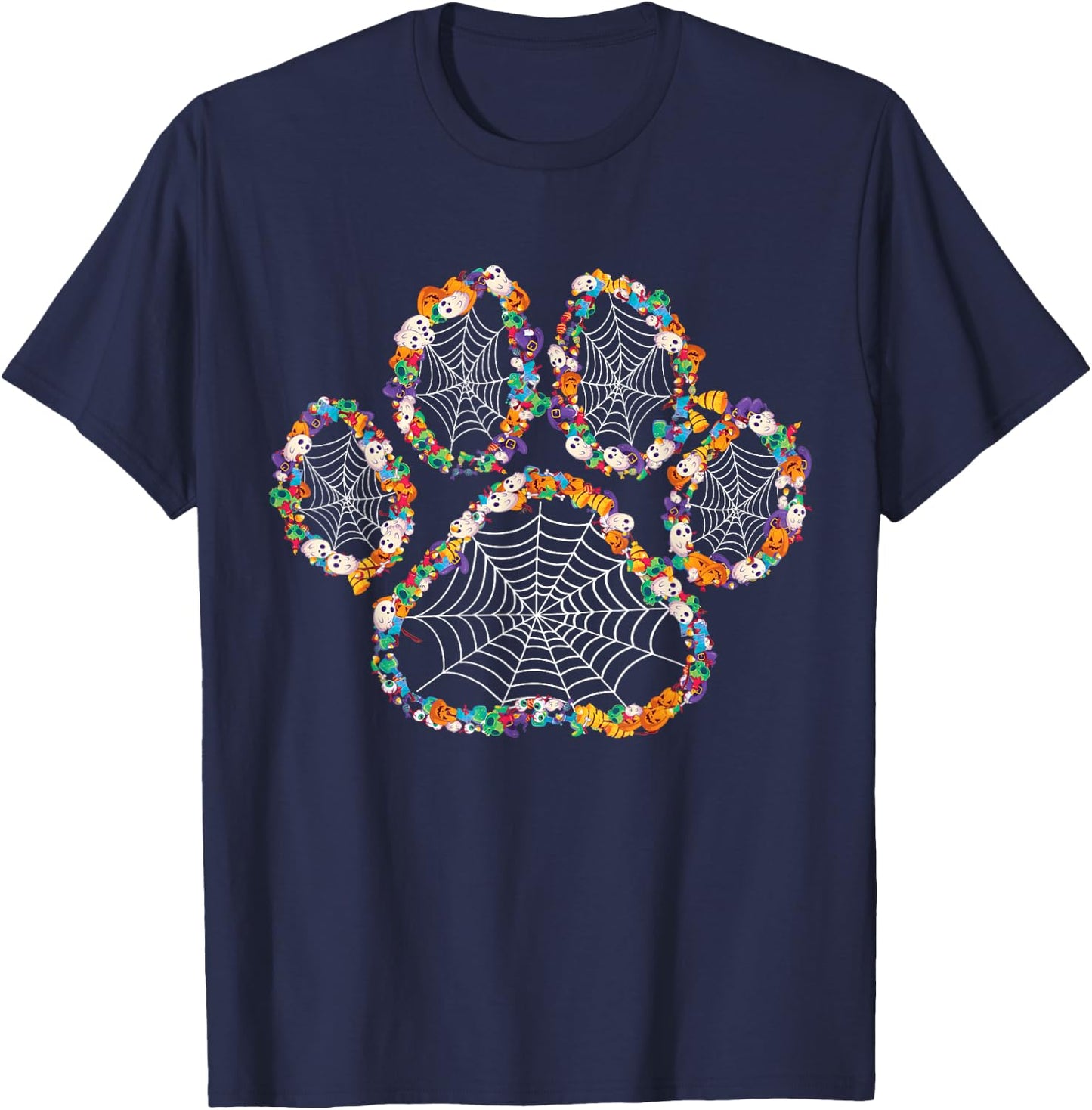 Paw Print Halloween Dog Candy Pumpkin Ghost Gift Women Girls T-Shirt - T-Shirt | Navy