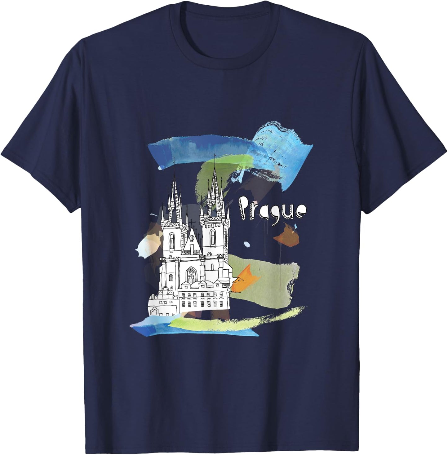 Prague Landmark Church Of Our Lady Before Tyn Czech Souvenir T-Shirt - T-Shirt | Navy