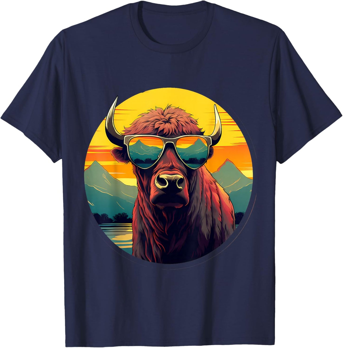 Buffalo Sunglasses Colorful Portrait Animal Art Safari Bison T-Shirt - T-Shirt | Navy
