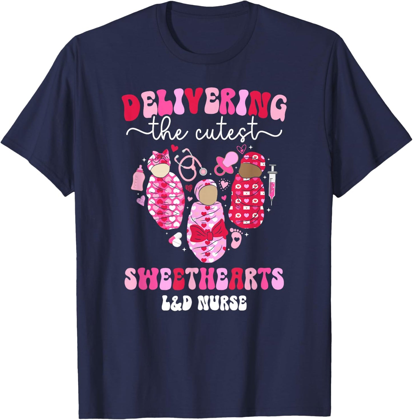 L&D Nurse Valentine Labor And Delivery Nurse Valentines Day T-Shirt - T-Shirt | Navy