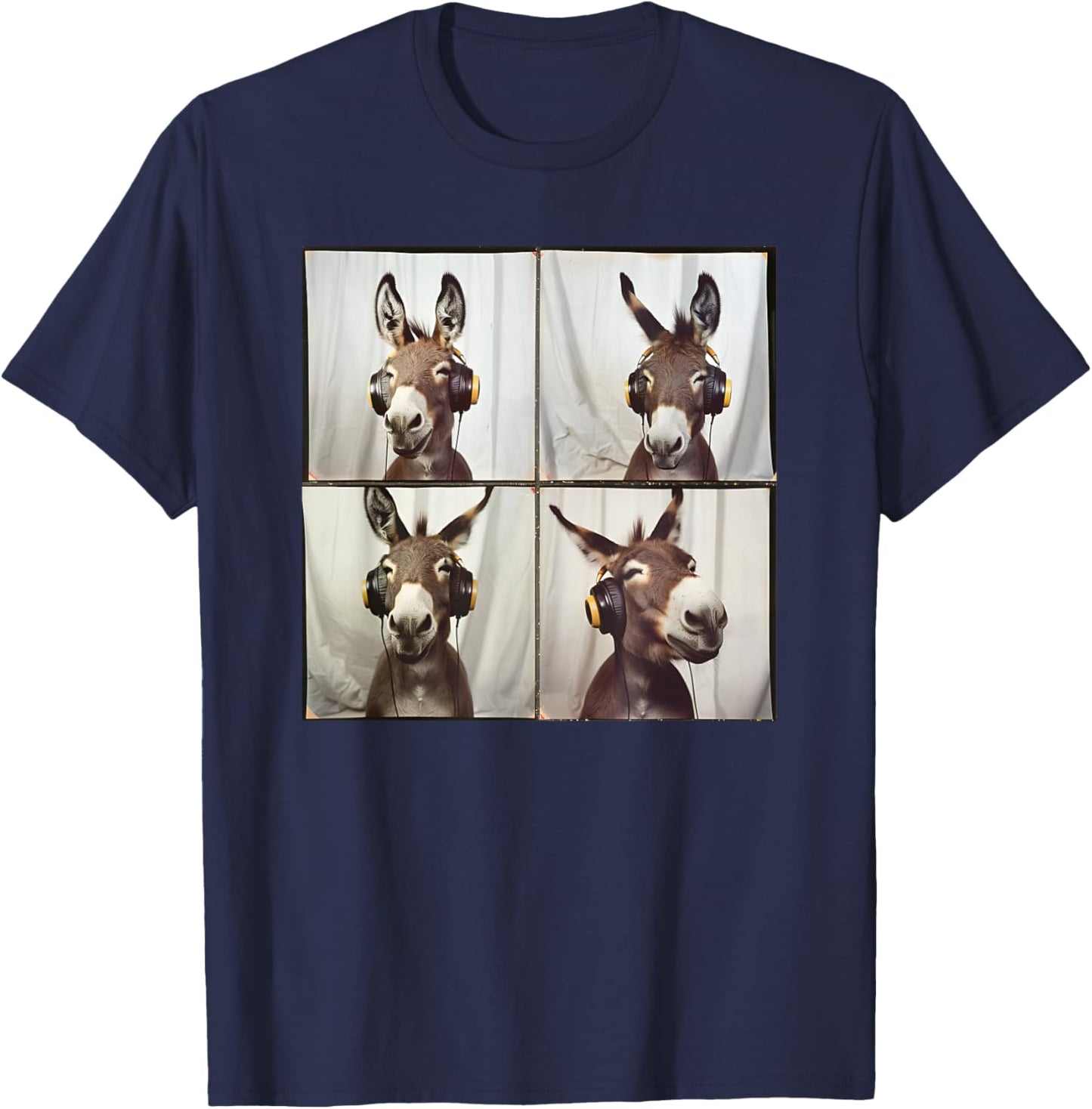 DJ Animal With Headphones Music Men Women Kids Quirky Donkey , Small, Black T-Shirt - T-Shirt | Navy