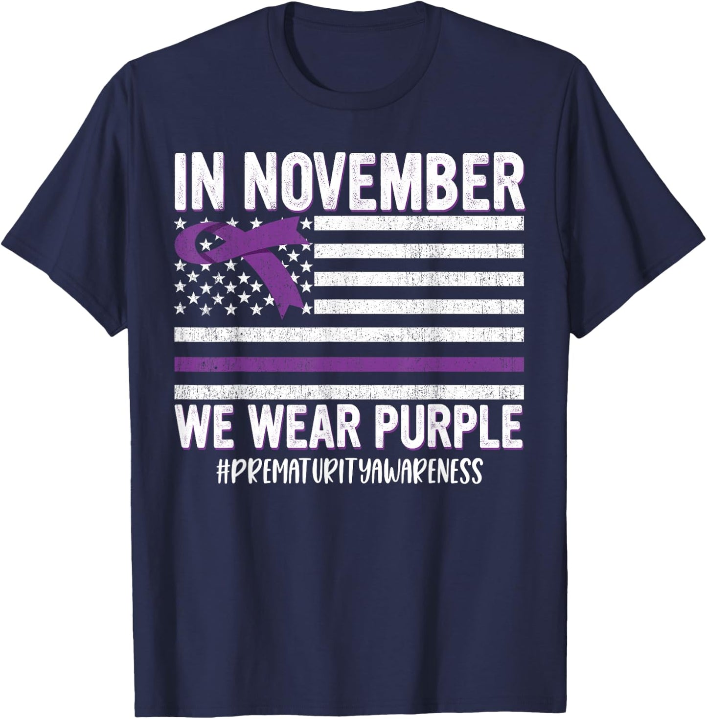 Prematurity Awareness Ribbon USA Flag T-Shirt - T-Shirt | Navy