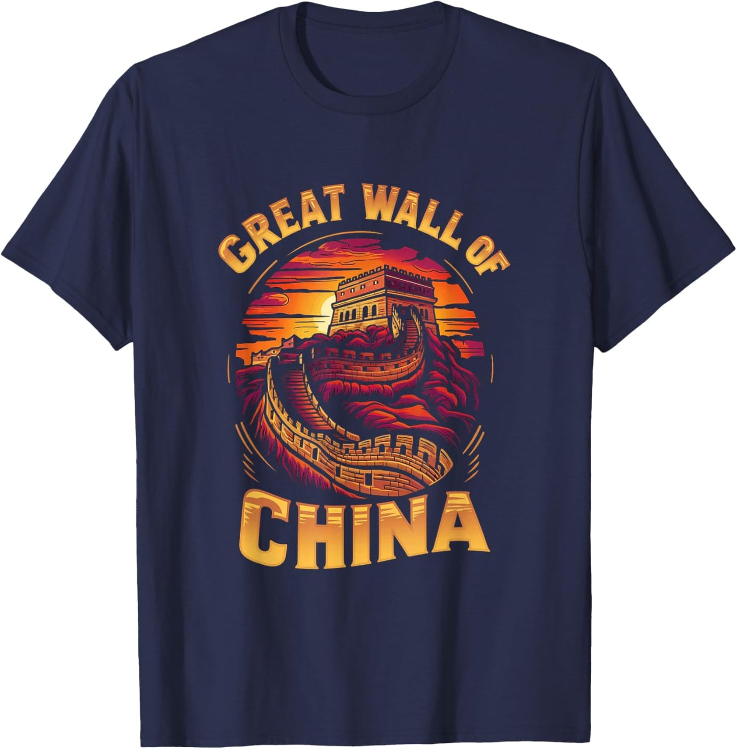 Great Wall of China Historic Landmark Sunset T-Shirt - T-Shirt | Navy