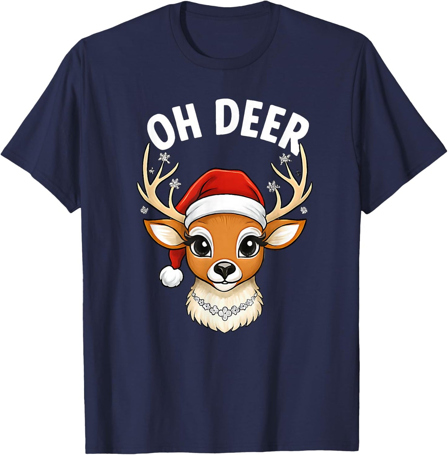 Funny Oh Deer Reindeer Cute Christmas Pun Winter Holiday T-Shirt - T-Shirt | Navy