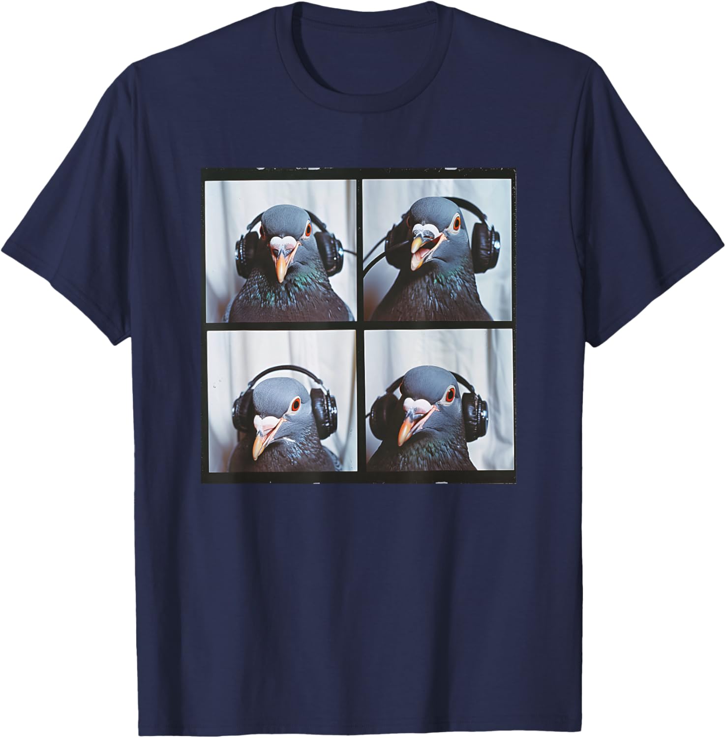 Pigeon Wearing Headphones Singing Pigeon Fancier Photobooth T-Shirt - T-Shirt | Navy
