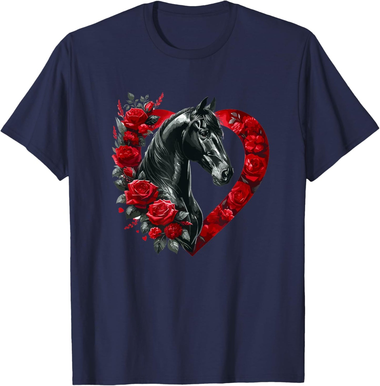 My Horse Is My Valentine A Black Horse with Roses and Hearts T-Shirt - T-Shirt | Navy