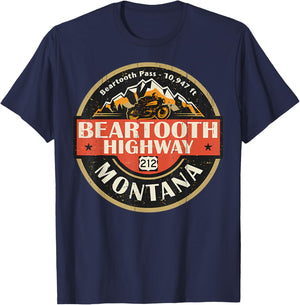 Vintage Beartooth Highway Mountain Hiking Nature T-Shirt - T-Shirt | Navy
