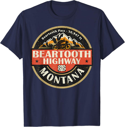 Vintage Beartooth Highway Mountain Hiking Nature T-Shirt - T-Shirt | Navy