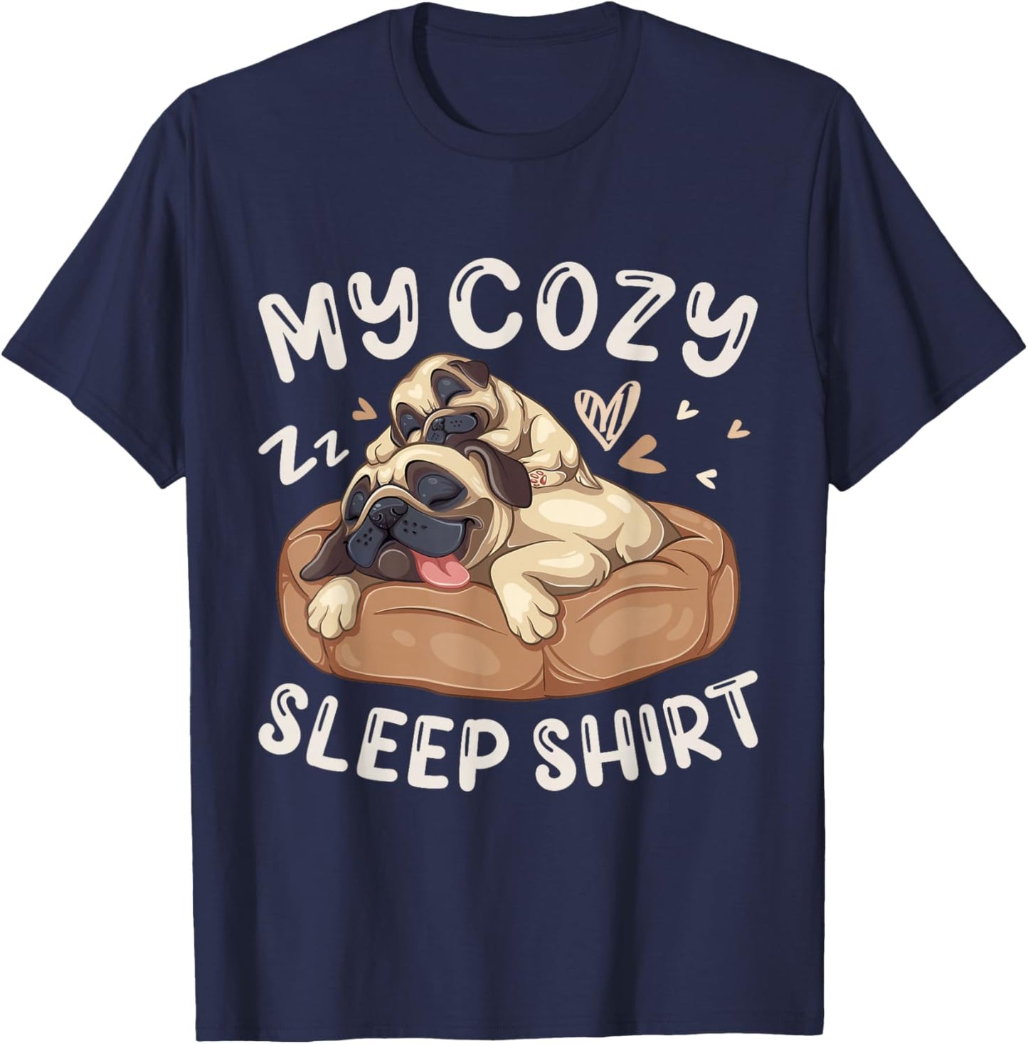 My Cozy Sleep Shirt, Pug Dog with Puppy T-Shirt - T-Shirt | Navy
