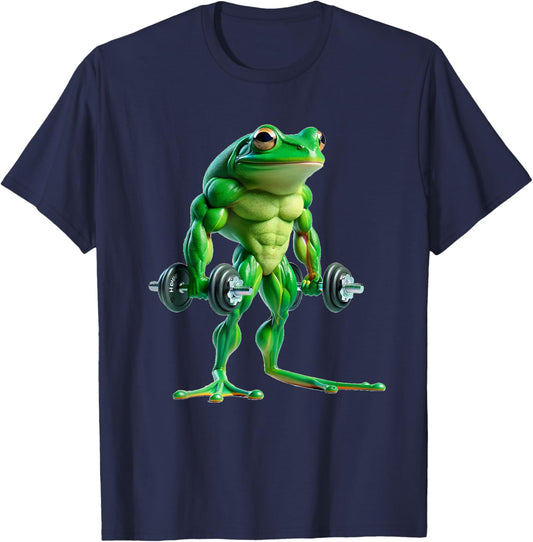 Buff Frog Lifting Weights Funny Fitness Workout Gym Lover T-Shirt - T-Shirt | Navy