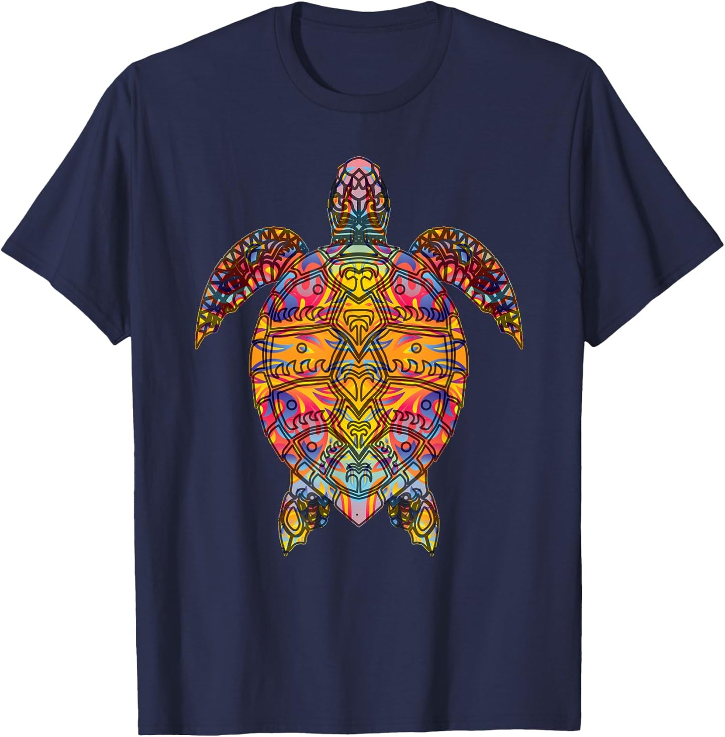Psychedelic Hippie Sea Turtle Gift. Tribal Turtle design T-Shirt - T-Shirt | Navy