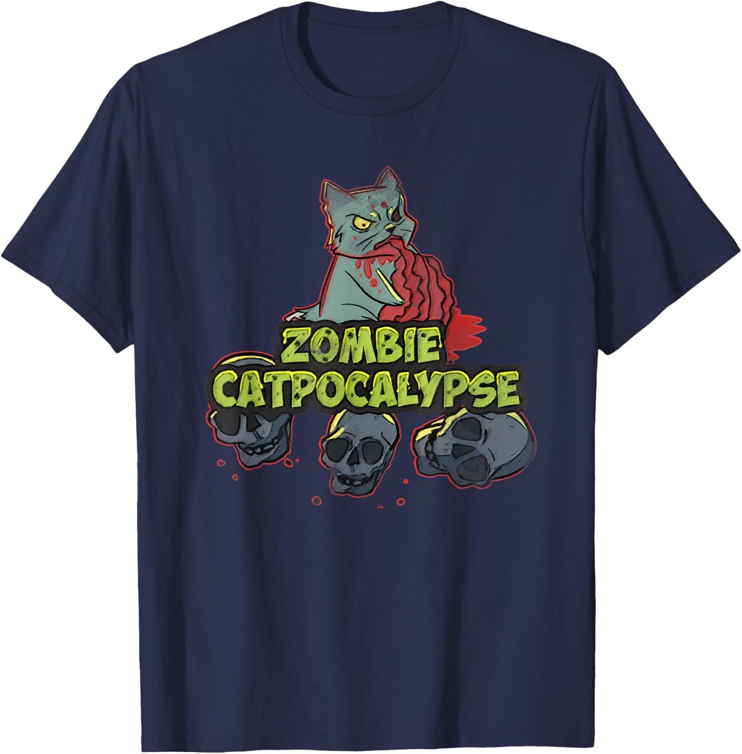 Halloween Zombie Cat Apocalypse Funny Kitty Lover Party Women T-Shirt - T-Shirt | Navy