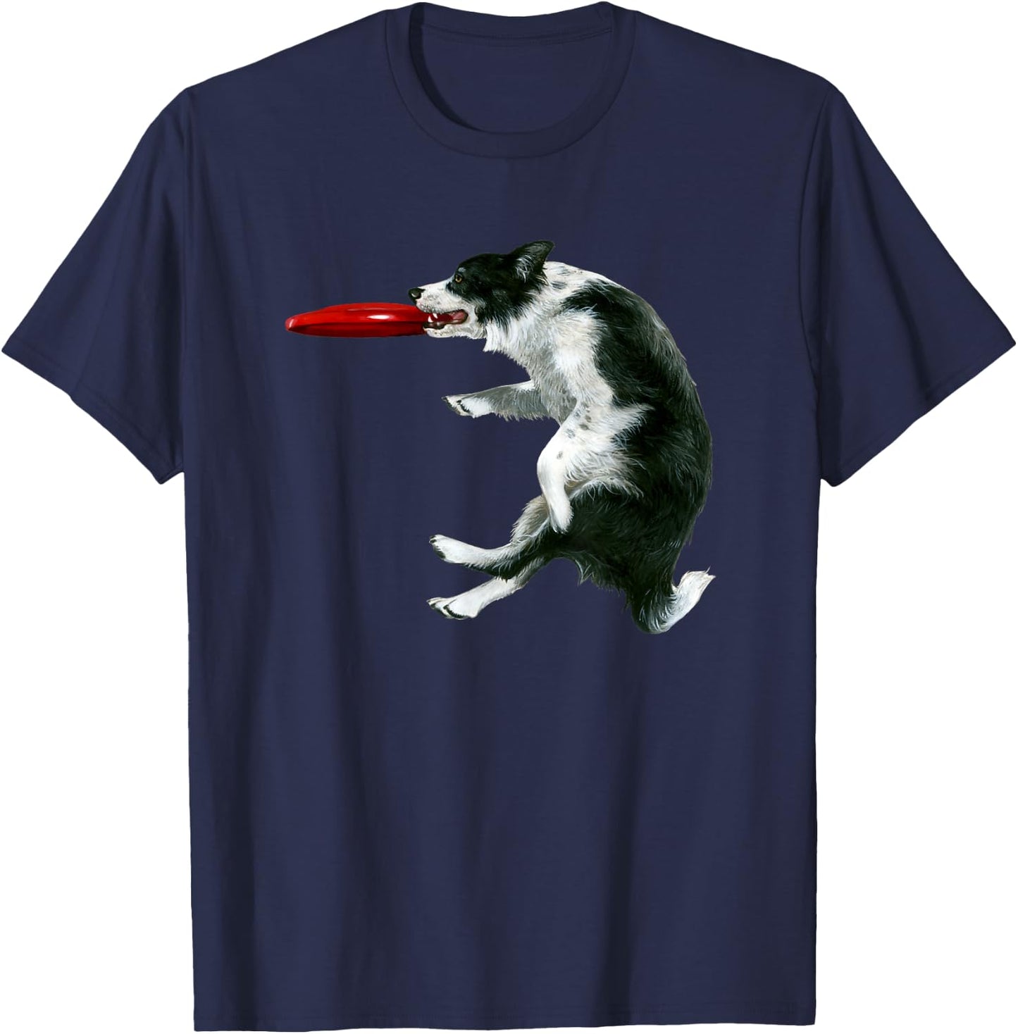 Border Collie Frisbee Graphic Sheepdog Print T-Shirt - T-Shirt | Navy