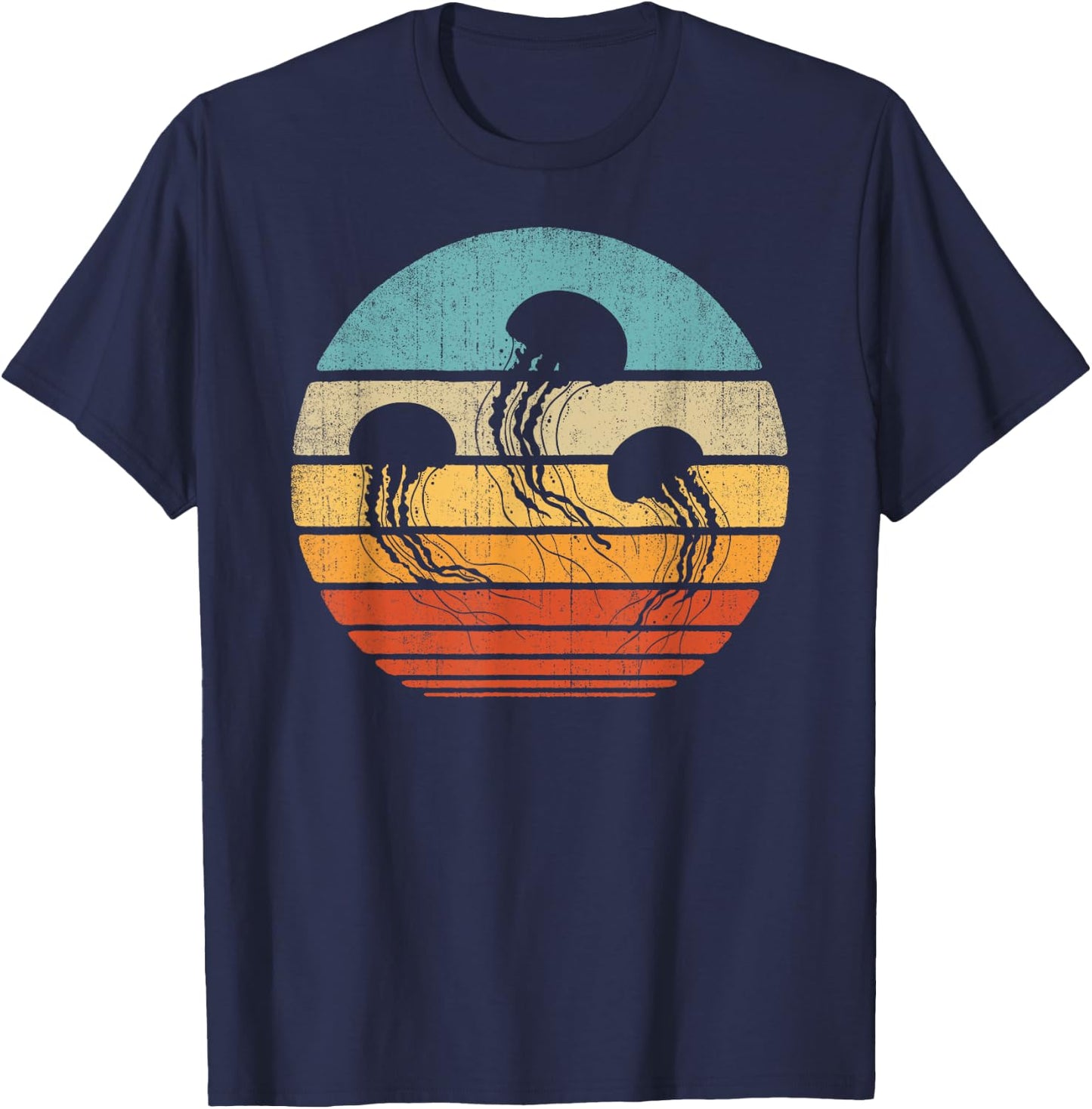 Jellyfish Retro Vintage 60s 70s Sunset Sea Animal Lovers Men T-Shirt - T-Shirt | Navy