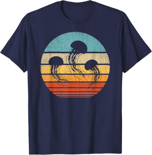 Jellyfish Retro Vintage 60s 70s Sunset Sea Animal Lovers Men T-Shirt - T-Shirt | Navy