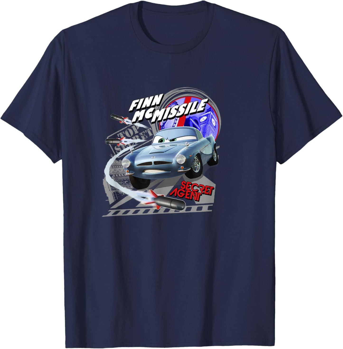 Disney Pixar Cars 2 Finn McMissile Secret Agent Poster T-Shirt - T-Shirt | Navy